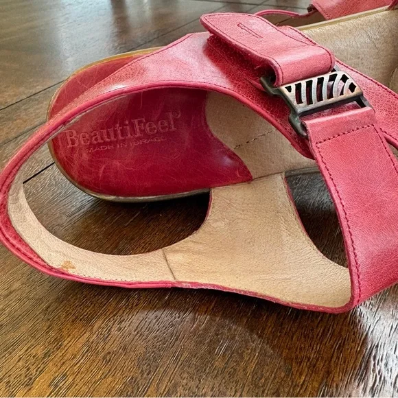 BeautiFeel Red Leather Strappy Hook Loop Wedge Sandals Women 41 (US 10-10.5) - Picture 4 of 8